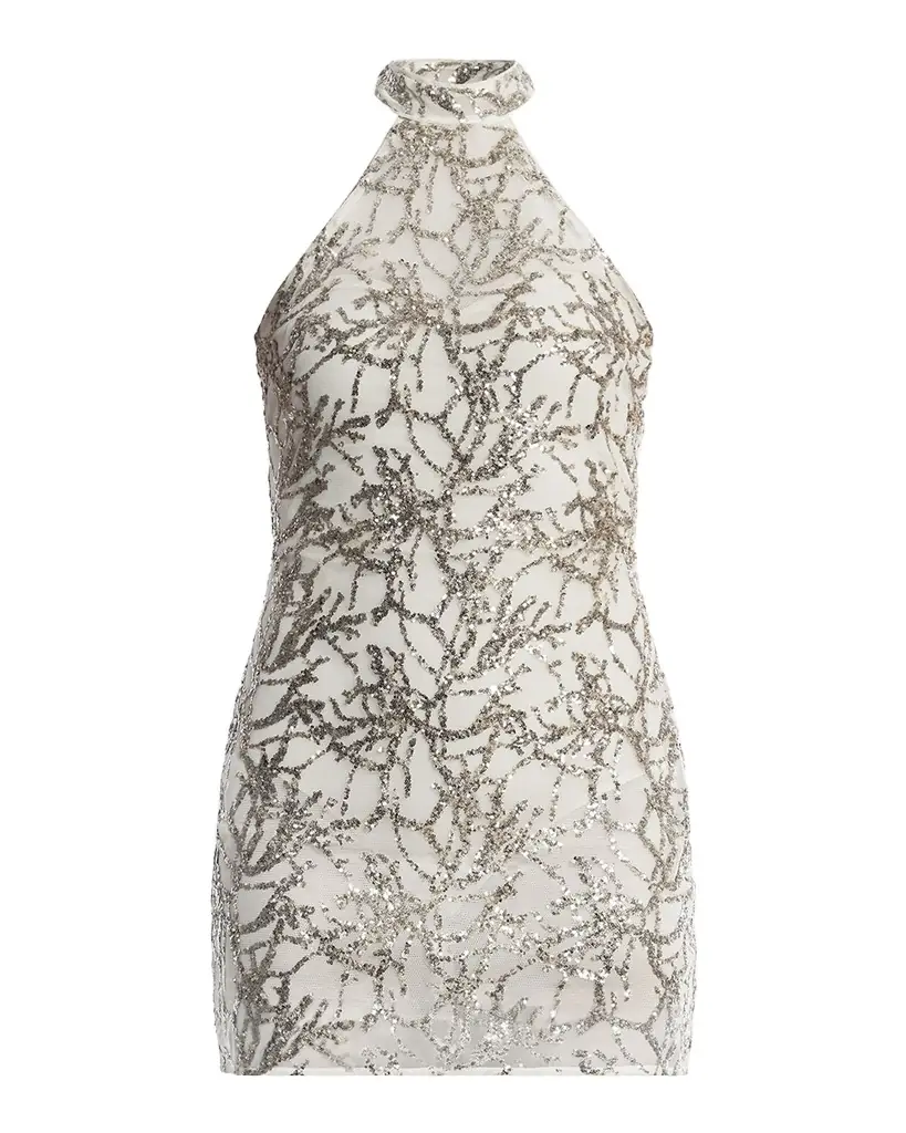 BCBGMAXAZRIA Sequin-Embellished Halter Mini Dress