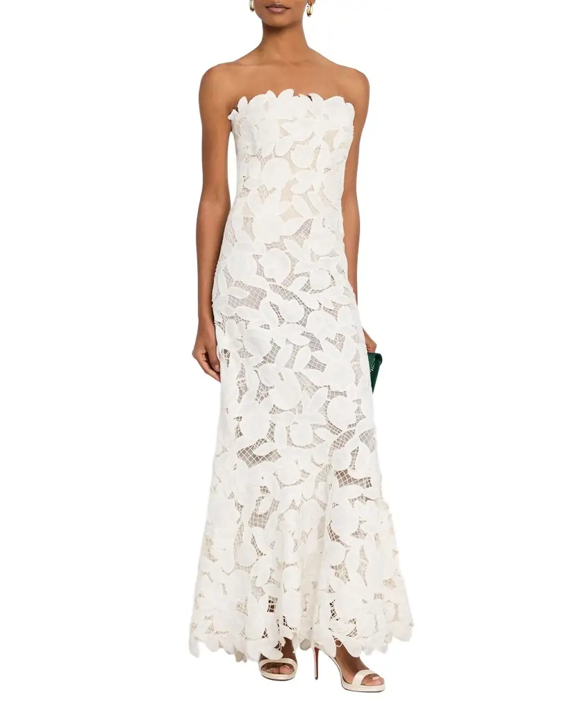 SIMKHAI Valletta Strapless Floral Lace Maxi Dress