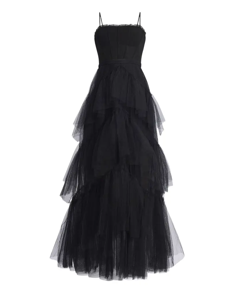 bcbgmaxazria women's dresses corset tulle gown BCBGMAXAZRIA Long Evening Dress in Black