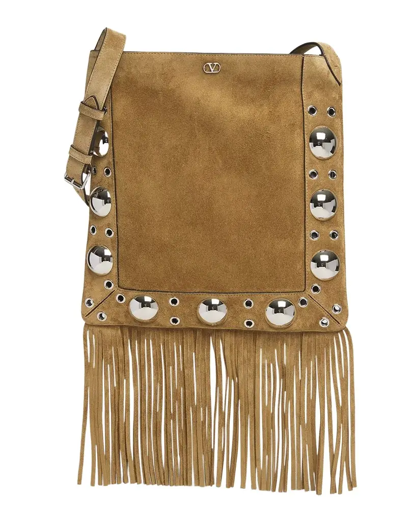 Valentino Garavani Nellcote Fringe Studded Suede Crossbody Bag