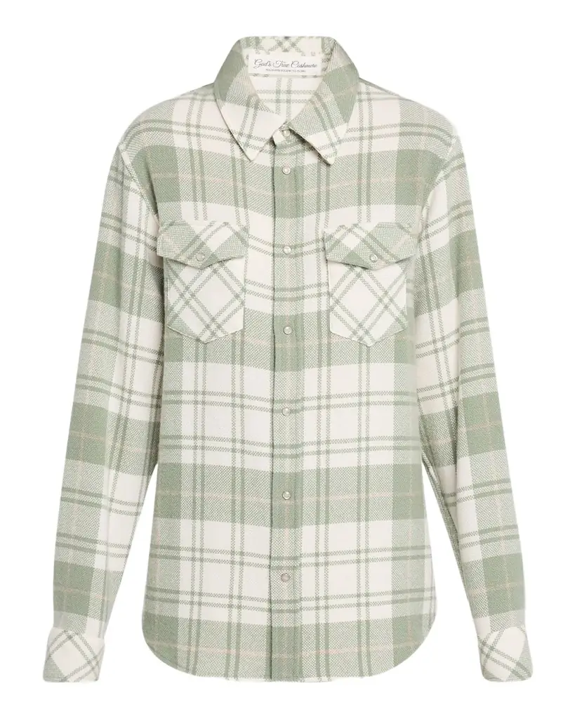 God 's True Cashmere Sage Tartan Cashmere Flannel Shirt