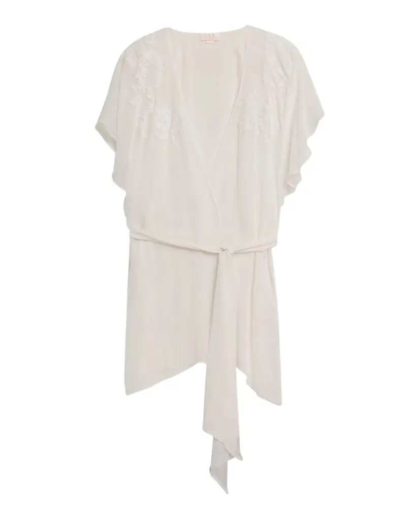 Christine Lingerie Floral Applique Silk Chiffon Robe
