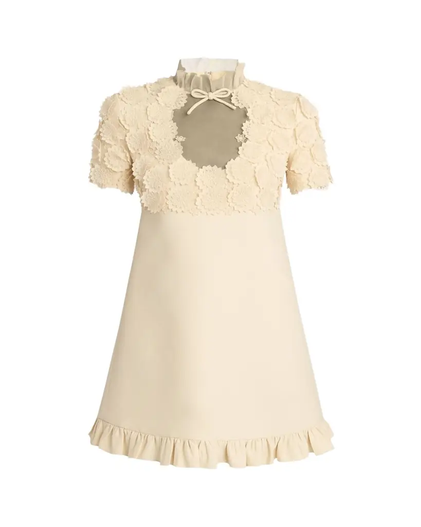 Valentino Garavani Floral Applique Crepe Mini Dress
