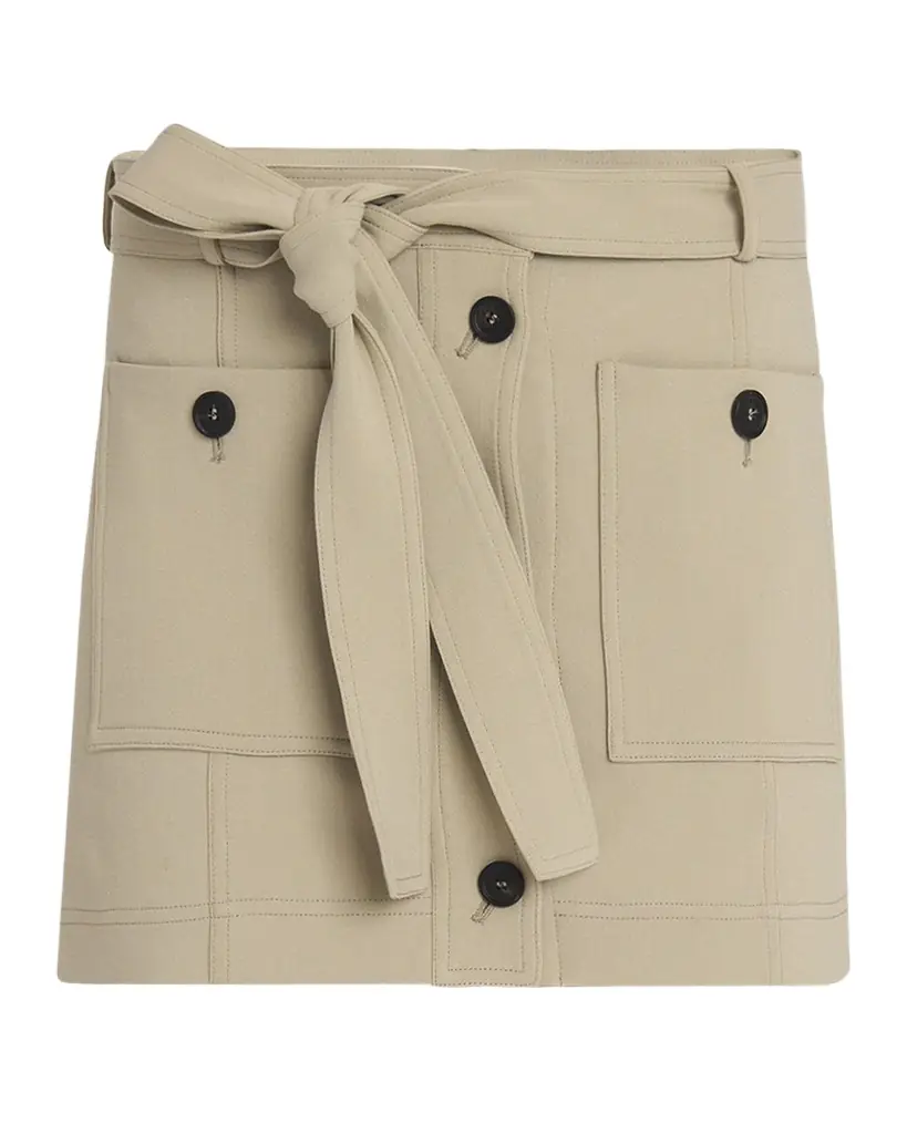 Ferragamo Belted Crepe Cotton Mini Skirt