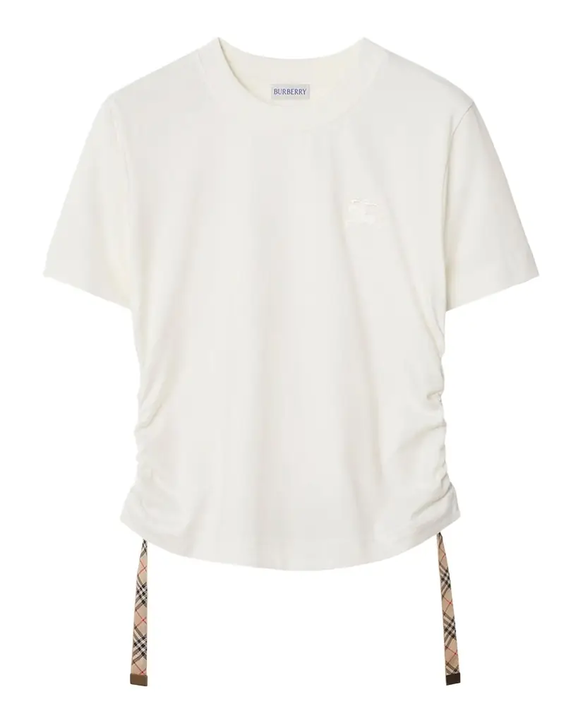 Burberry Ruched Check-Ties Short-Sleeve T-Shirt