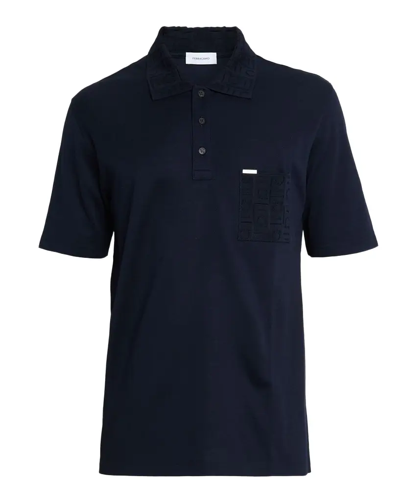 Ferragamo Men 's Gancini Jacquard-Trim Cotton Pique Polo Shirt