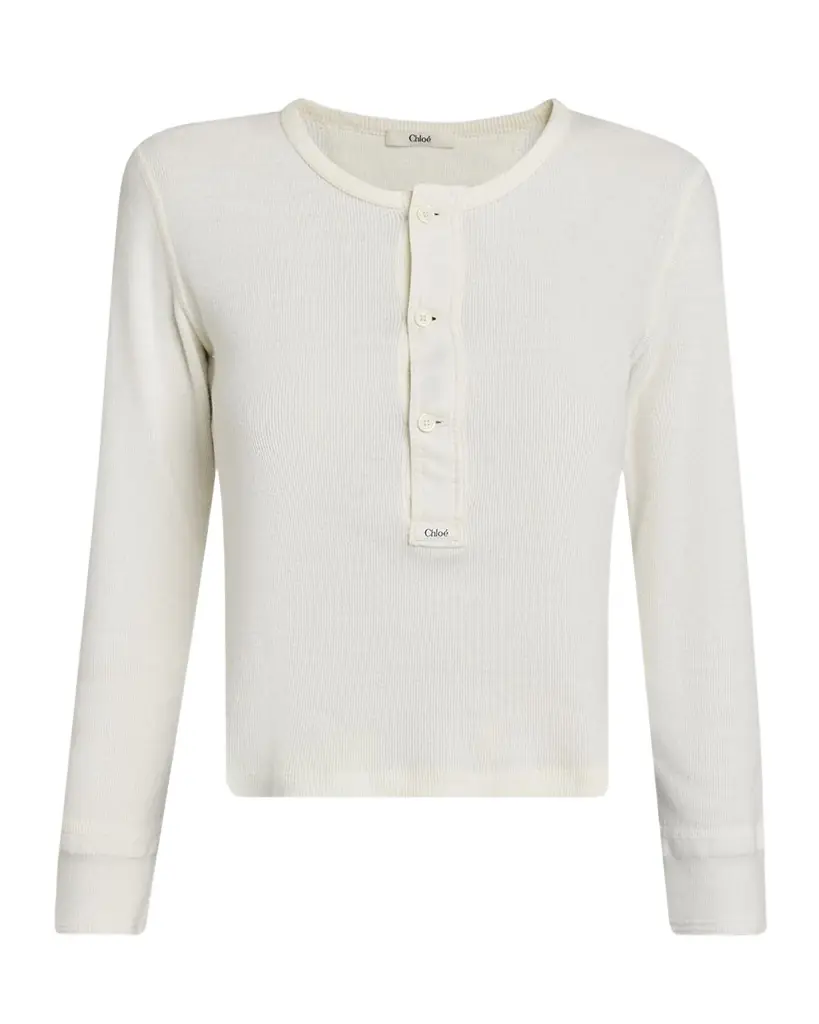 Chloe Long-Sleeve Rib Henley Top
