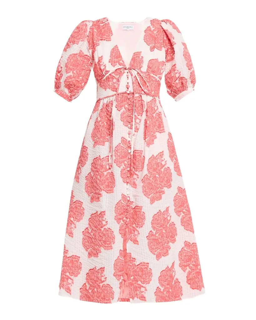 Evi Grintela River Seersucker Fil Coupe Empire Midi Dress