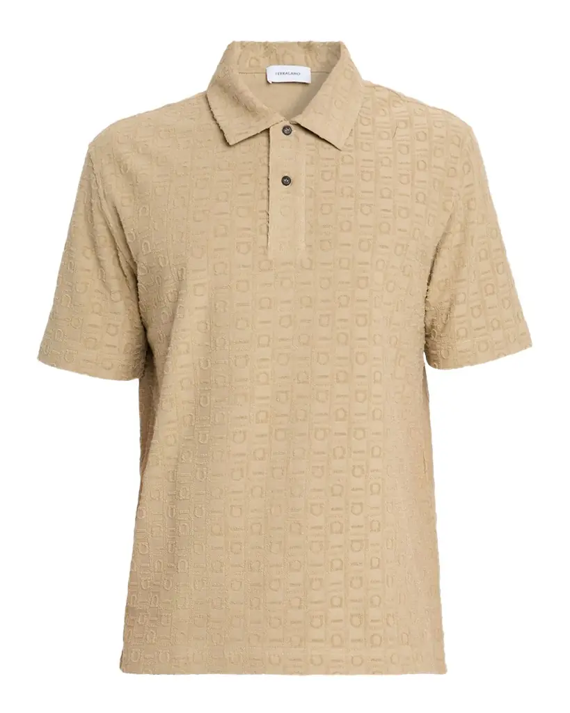 Ferragamo Men 's Cotton Jacquard Gancini Monogram Polo Shirt