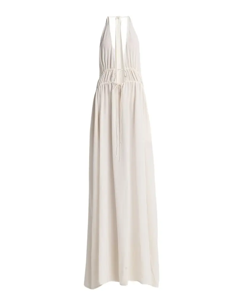Stella McCartney Plunging Tie Halter Crepe De Chine Maxi Dress
