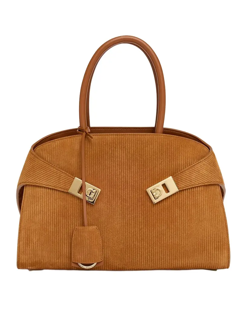 Ferragamo Hug Suede Corduroy Top-Handle Bag