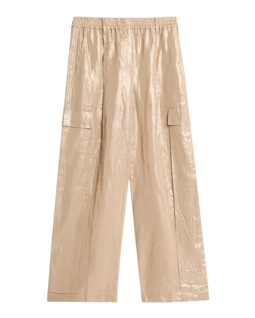 Brunello Cucinelli Metallic Cotton Gauze Wide-Leg Explorer Pants
