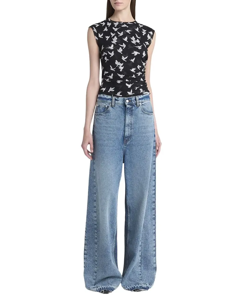 Stella McCartney Two Tonal Paneled Wide Leg Jeans