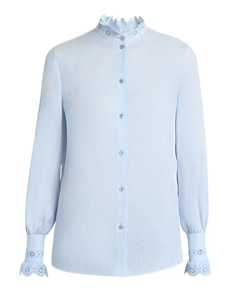 Valentino Garavani Eyelet Embroidered Ruffle Button-Down Shirt