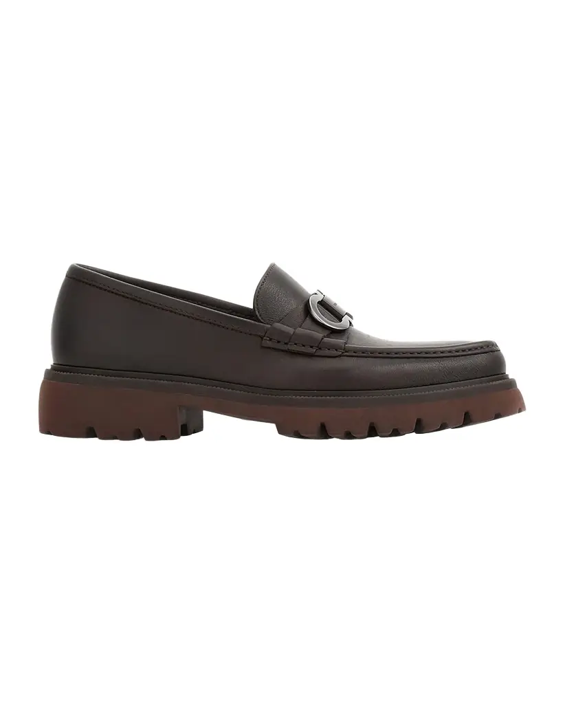 FERRAGAMO Desio Leather Gancio Penny Loafers - Cocoa Brown  display picture 3