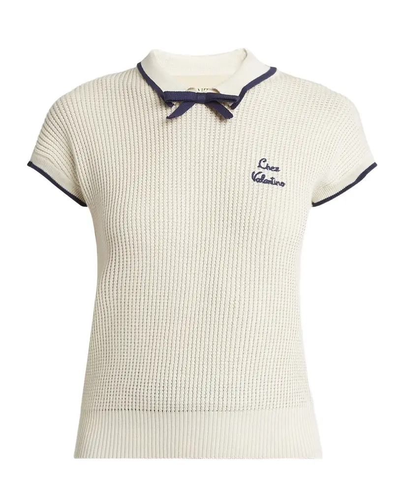 Valentino Garavani Bow Short-Sleeve Polo Sweater