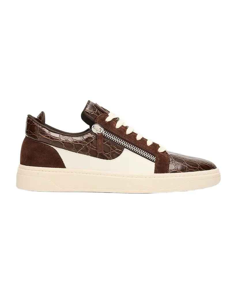 Giuseppe Zanotti Men 's Croc-Effect and Suede Zip-Up Sneakers