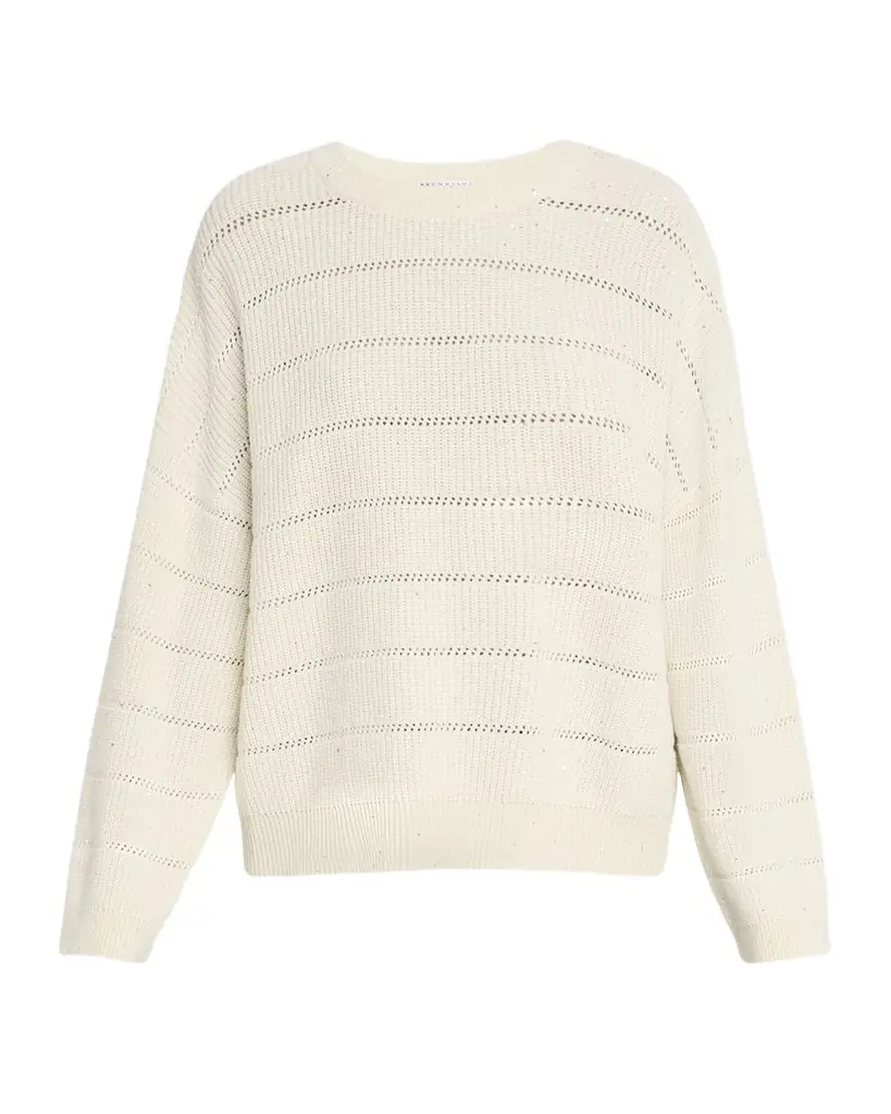 Brunello Cucinelli Mohair Open-Work Crewneck Sweater