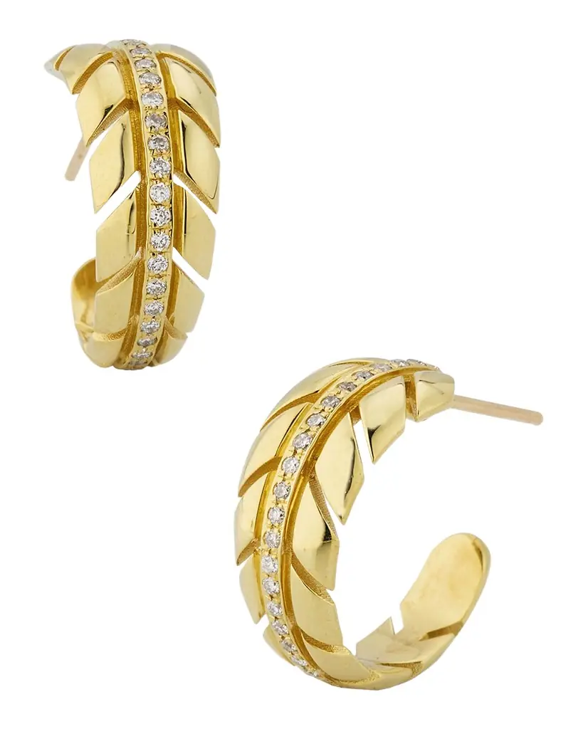 Jennifer Meyer Small Leaf Diamond Hoop Earrings