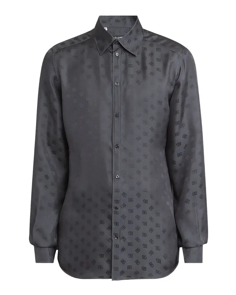 Dolce & Gabbana Men 's Silk Jacquard Logo Martini-Fit Sport Shirt