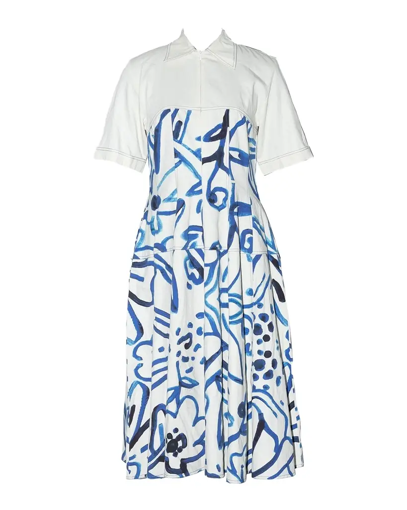 LOVEBIRDS Atom Abstract-Print Cotton Midi Shirtdress