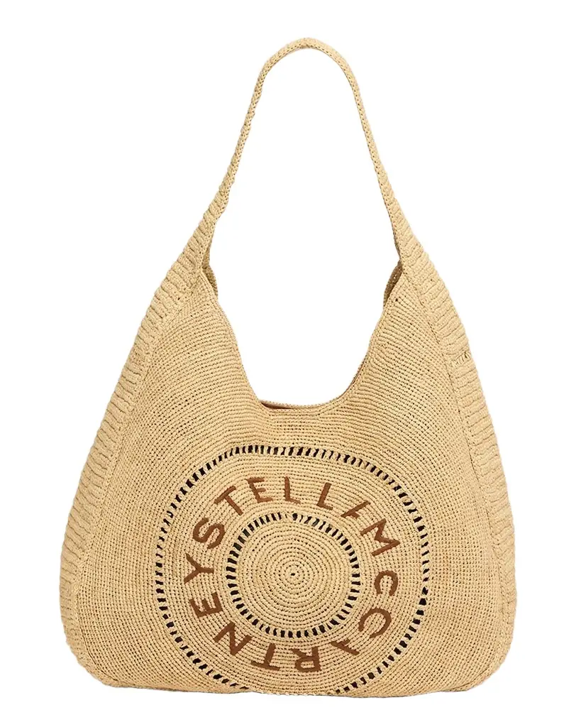 Stella McCartney Small Logo Crochet Raffia Hobo Bag