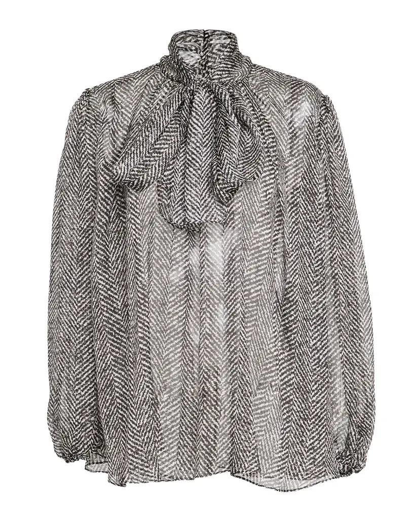 Dolce & Gabbana Chevron Chiffon Neck-Tie Blouse