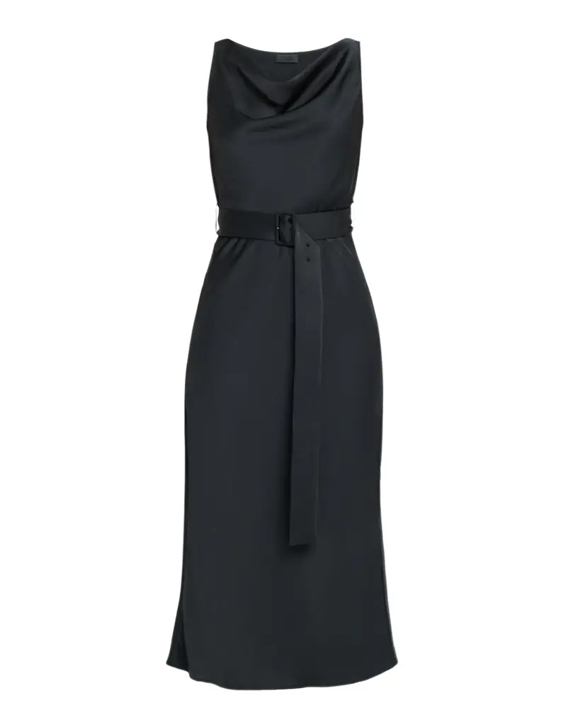 LAPOINTE Lightweight Satin Belted Midi Dress