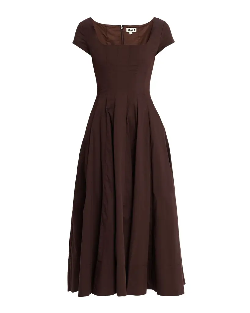 STAUD Wells Stretch Cotton Fit and Flare Midi Dress