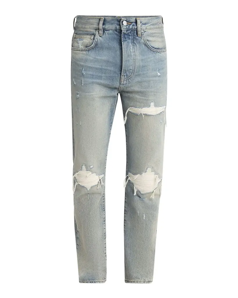 Amiri Men 's MX1 Distressed Jeans with Pleated Suede