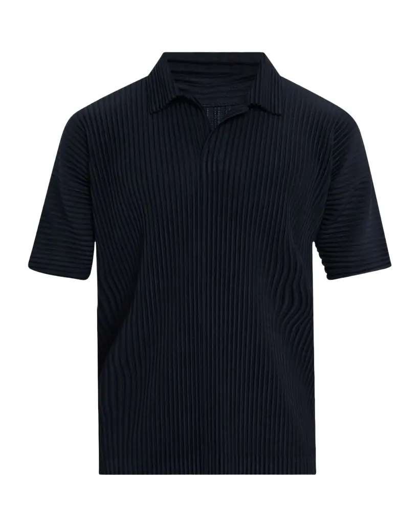 Homme Plisse Issey Miyake Men 's Pleated Johnny Collar Polo Shirt