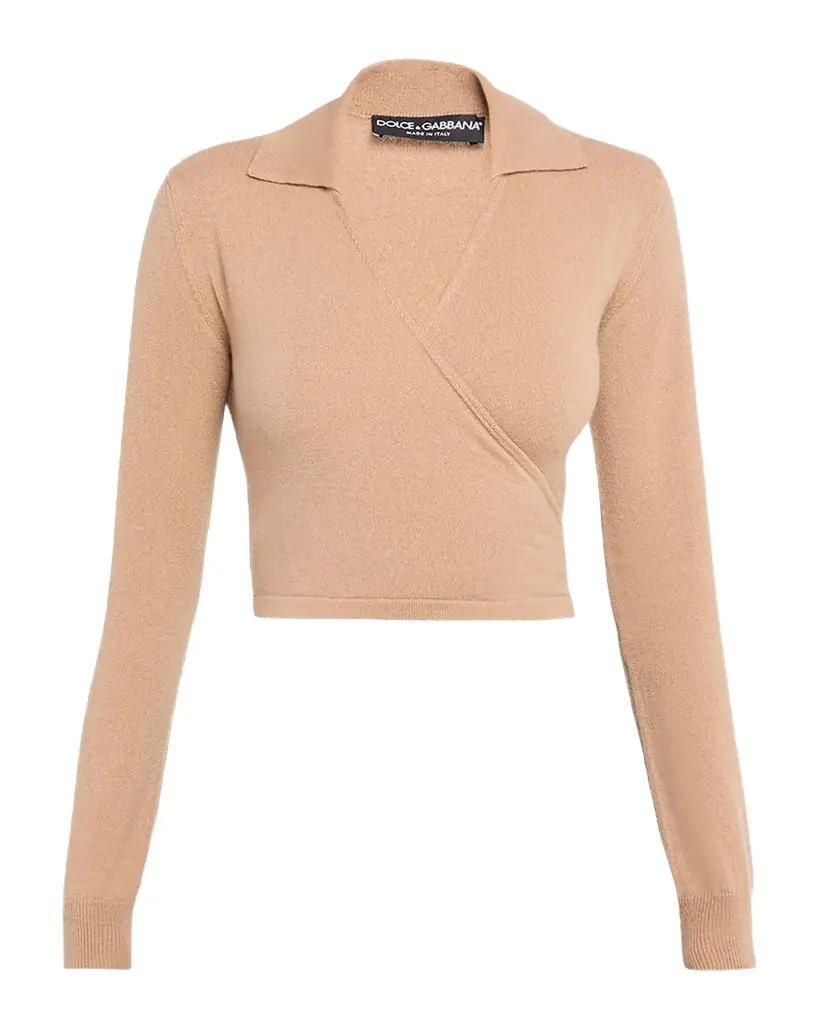 Dolce & Gabbana Long-Sleeve Crop Wrap Polo Sweater