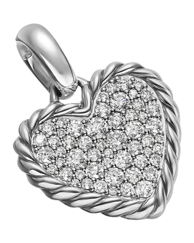 David Yurman Pave Heart Amulet with Diamonds in Silver, 22mm