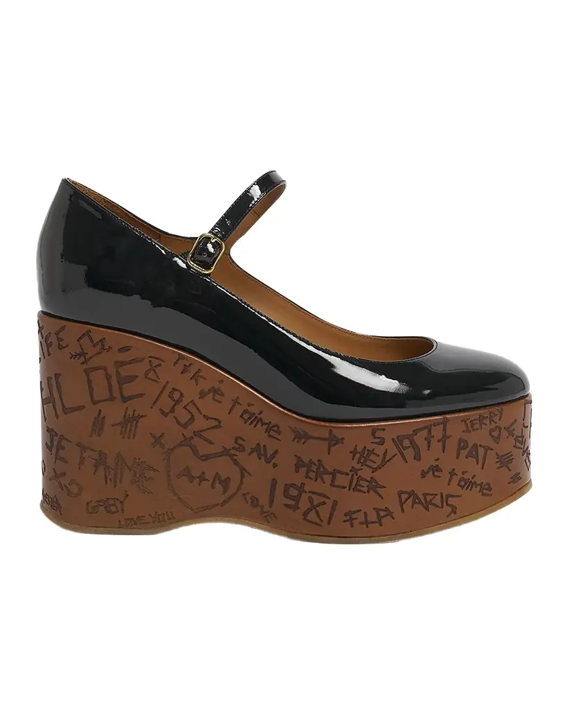 Chloe Maxime Patent Leather Platform Wedge Sandals