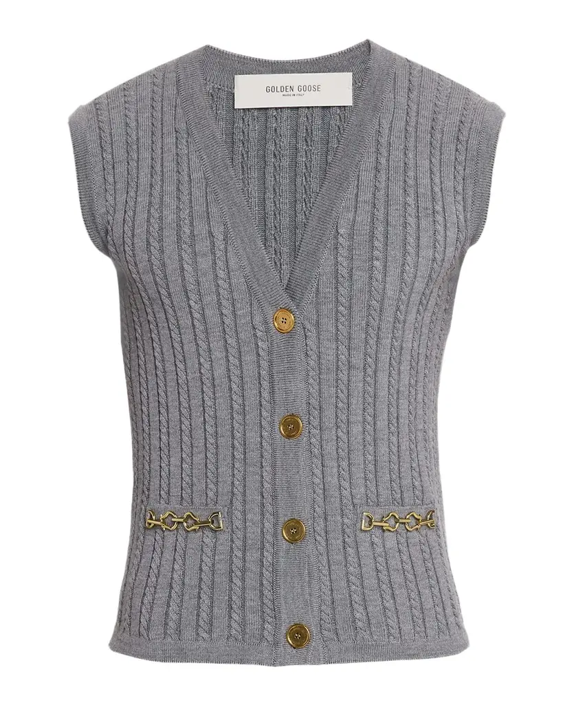 Golden Goose Journey Cable-Knit Sweater Vest with Chain Detail
