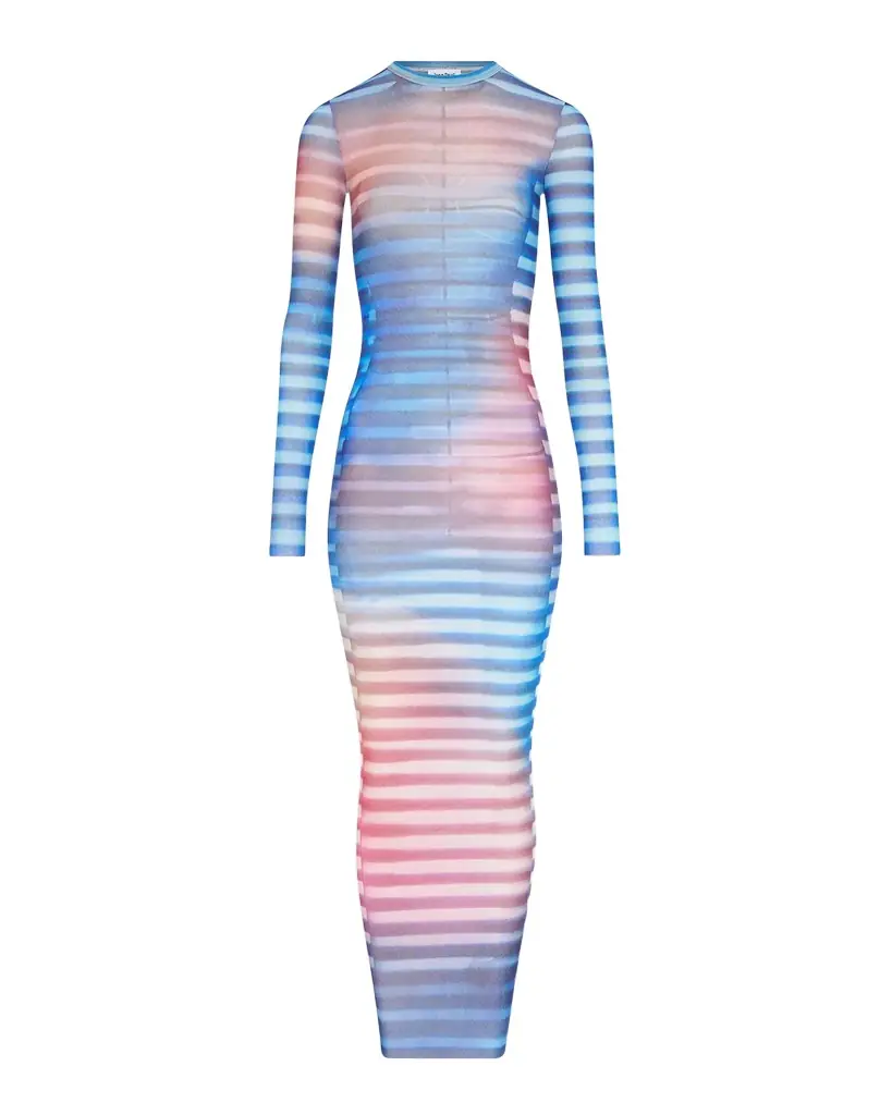 Jean Paul Gaultier Air-Print Mesh Long-Sleeve Maxi Dress