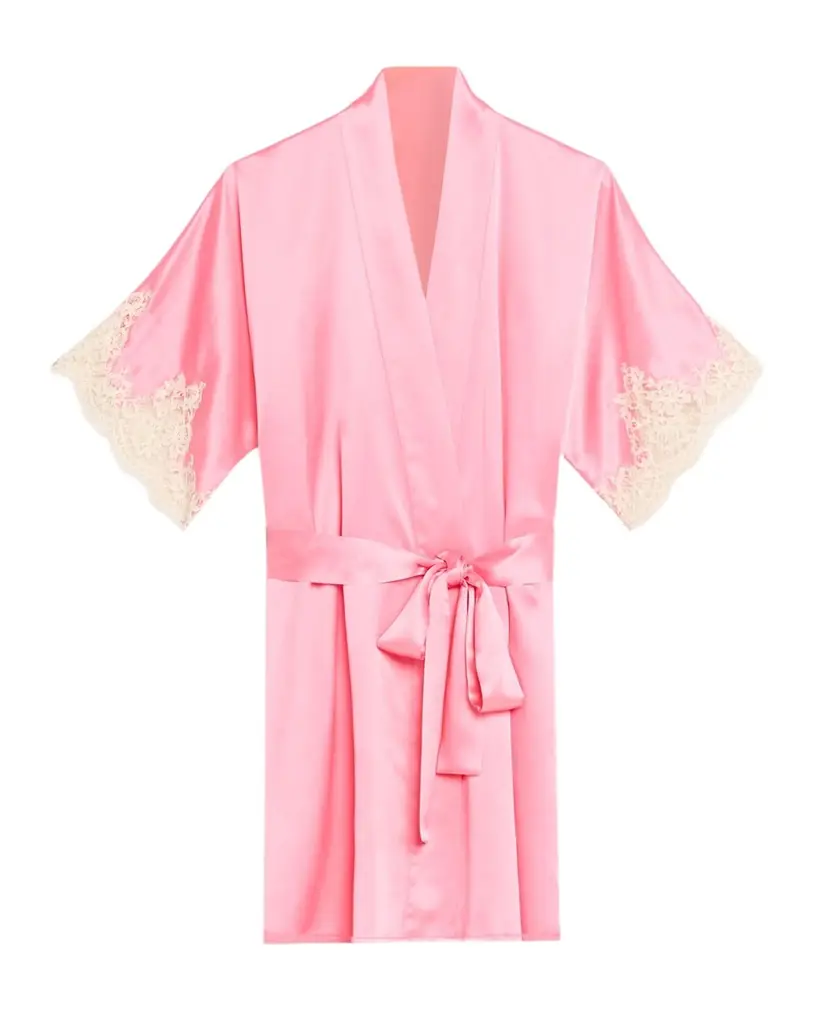 Christine Lingerie Gazebo Lace-Cuff Short Silk Robe
