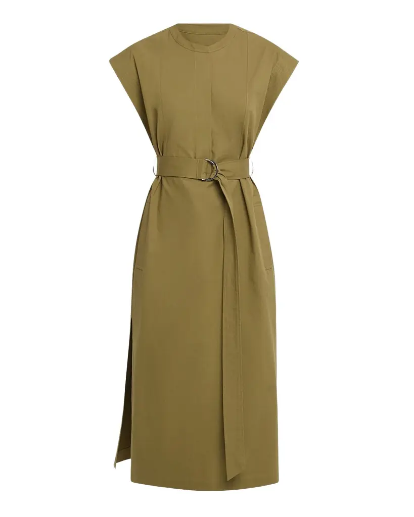 ARGENT Belted Cap-Sleeve Cotton Twill Midi Shirtdress