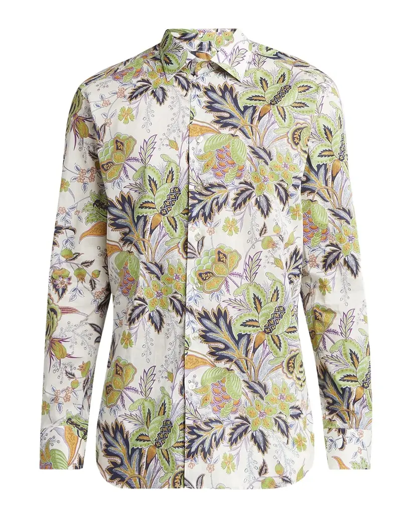 Etro Men 's Cotton Floral Palm Sport Shirt