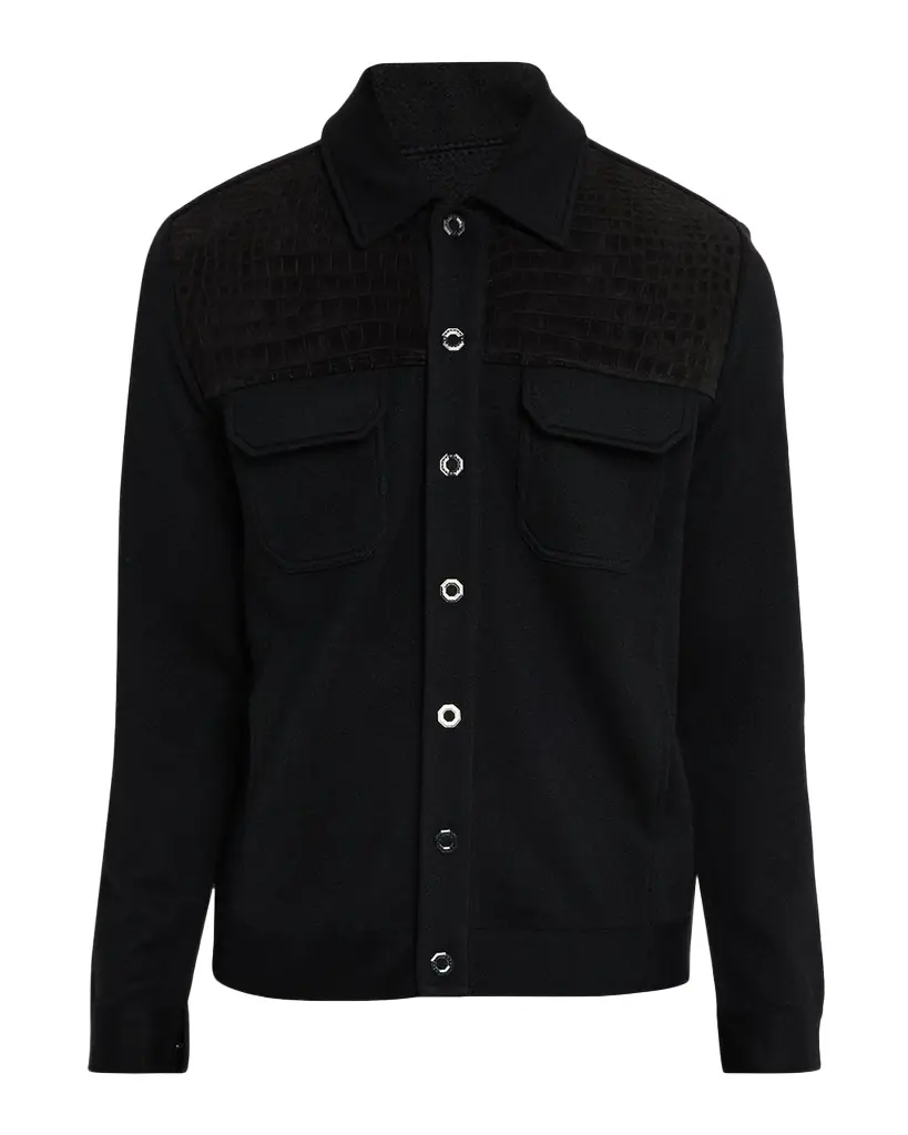 Stefano Ricci Men 's Crocodile-Trim Knit Blouson