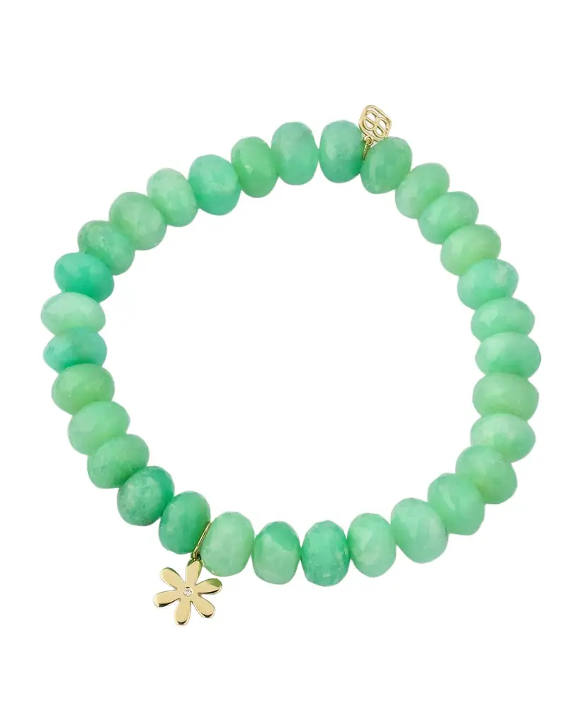 Sydney Evan 14K Gold Diamond Daisy Charm Chrysoprase Beaded Bracelet