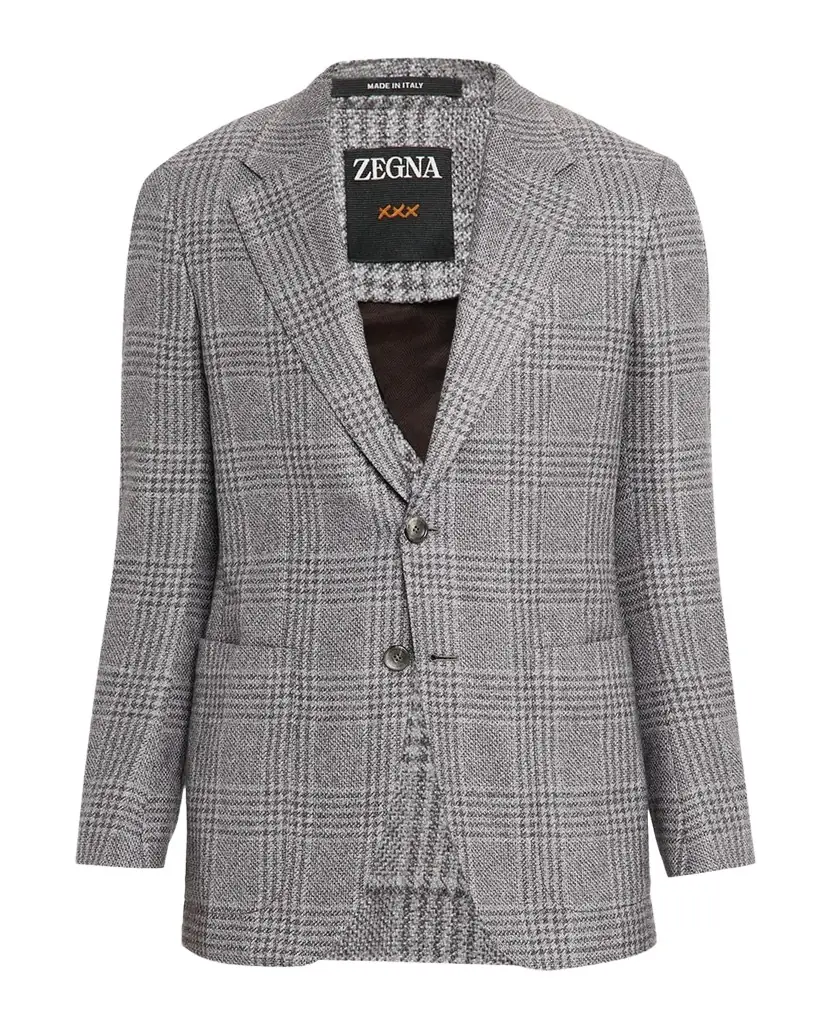 ZEGNA Men 's Cashmere and Silk Plaid Two-Button Sport Coat