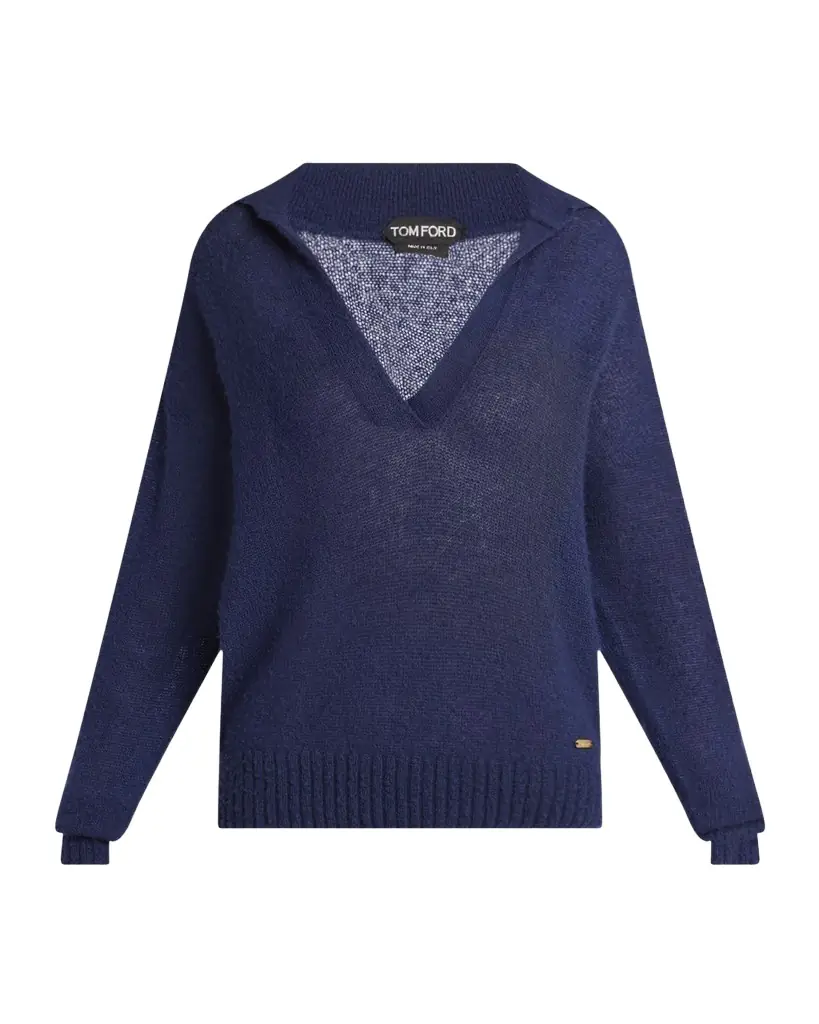 TOM FORD V-Neck Cashmere-Silk Oversized Polo Sweater