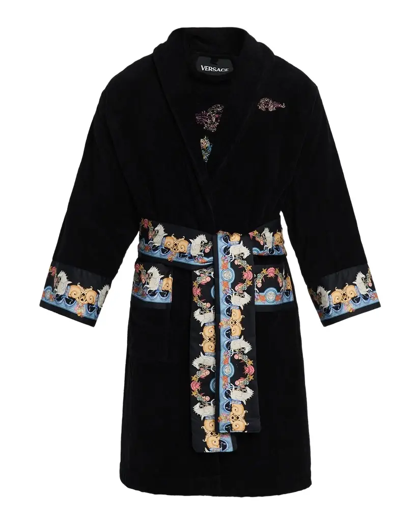 Versace Men 's Coral-Trim Cotton Terry Robe