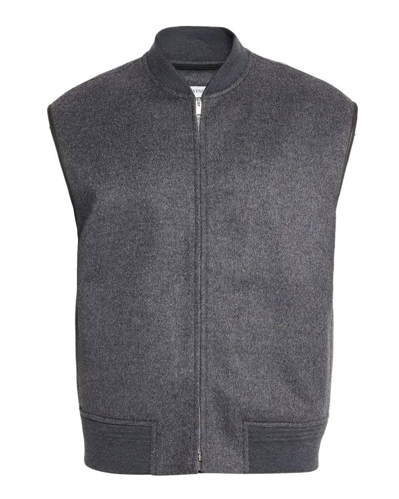 Bottega Veneta Men 's Leather Trim Double-Face Wool Gilet