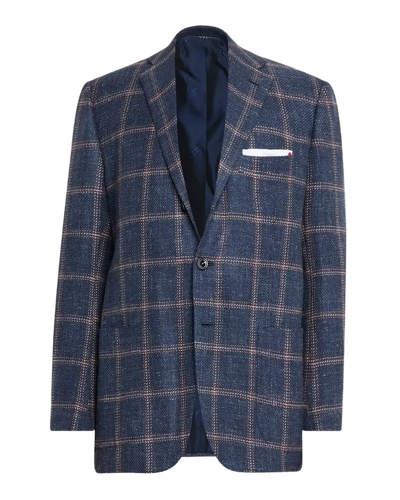 Kiton Men 's Cashmere, Wool and Silk Washed Windowpane Sport Coat