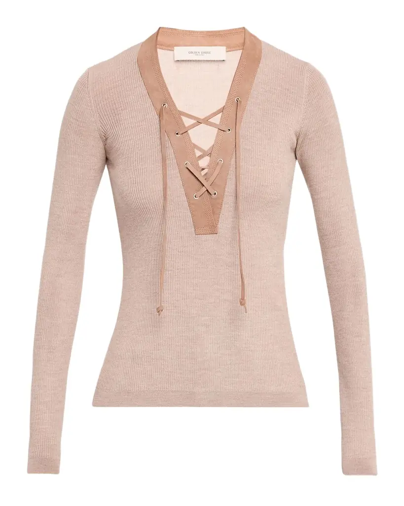 Golden Goose Journey Lace-Up Ribbed Wool Sweater