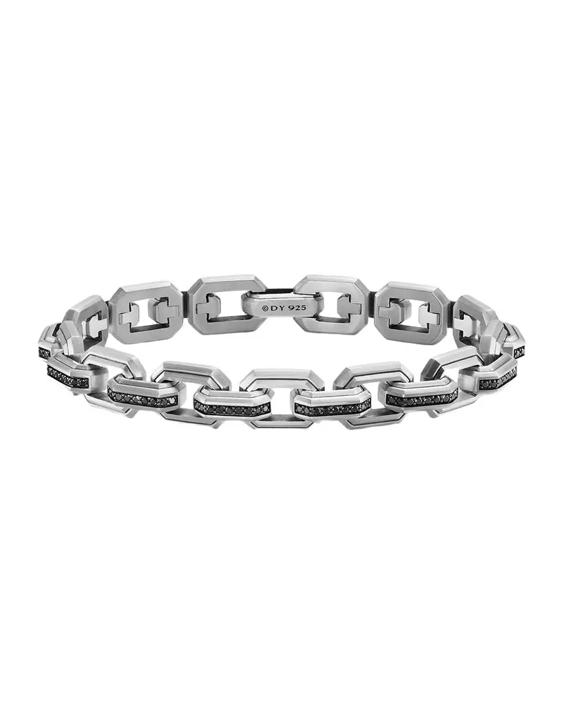 David Yurman Men 's Faceted Flat Link Bracelet in Silver with Black Diamonds