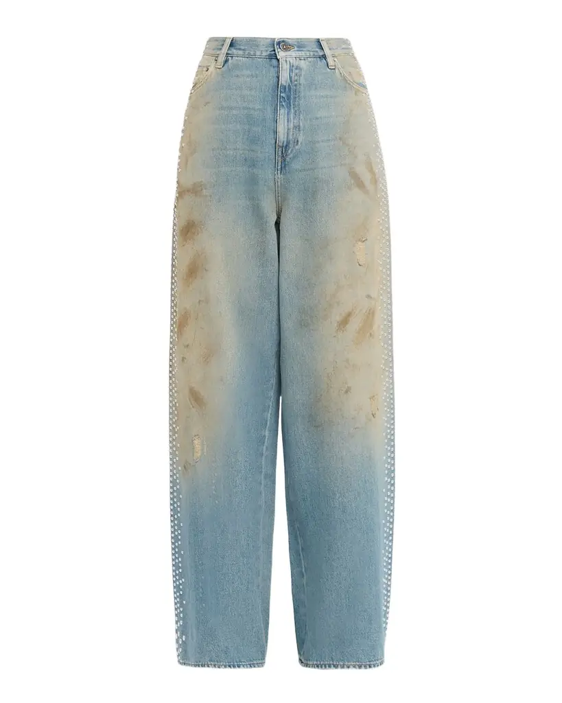 Golden Goose Journey Wide-Leg Distressed Embellished Jeans