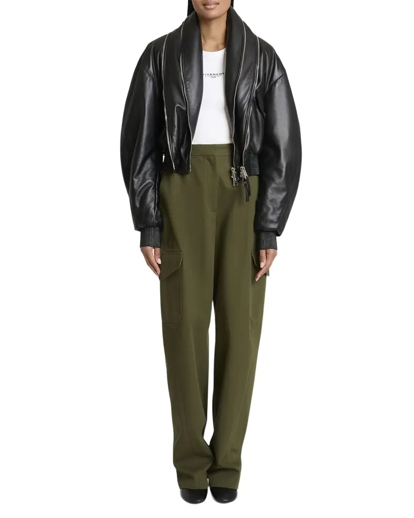 Givenchy Double Shawl-Collar Leather Crop Bomber Jacket